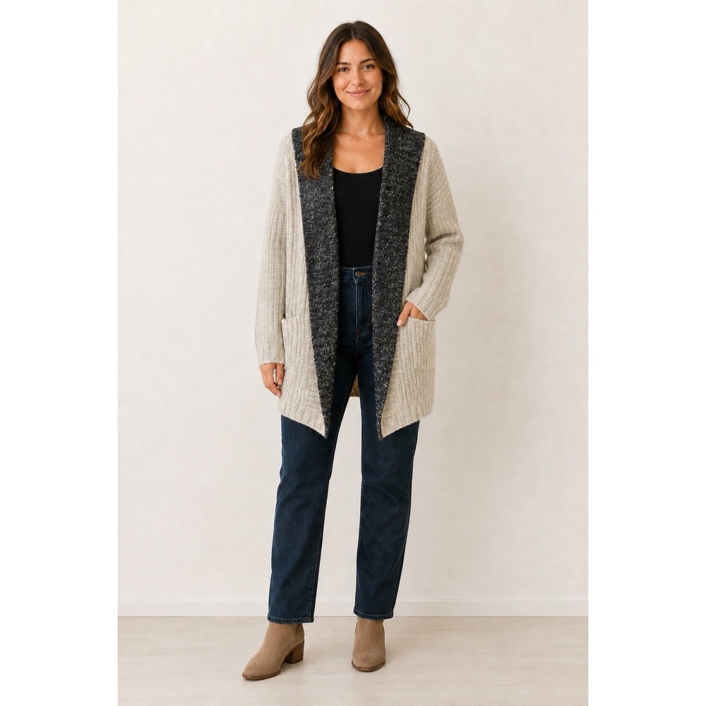 POL Chunky Cardigan Sweater Womens S Colorblock Open Front Oversized